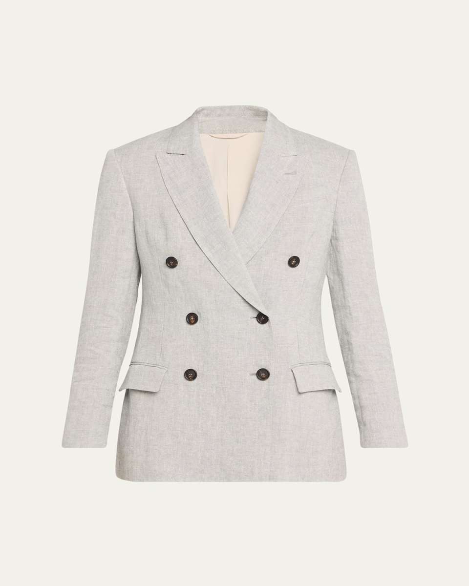 Metallic Cotton-Linen Canvas Double-Breasted Blazer